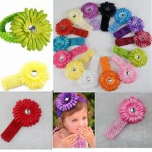 ebay熱賣歐美寶寶頭飾品鑽雛菊花朵發帶兒童太陽花韓國針織發帶