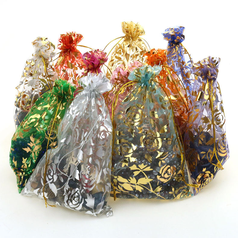 Multi-size Bronzing Rose Gauze Gift Decoration Organza Bunch Pocket Candy Bag Wholesale display picture 1