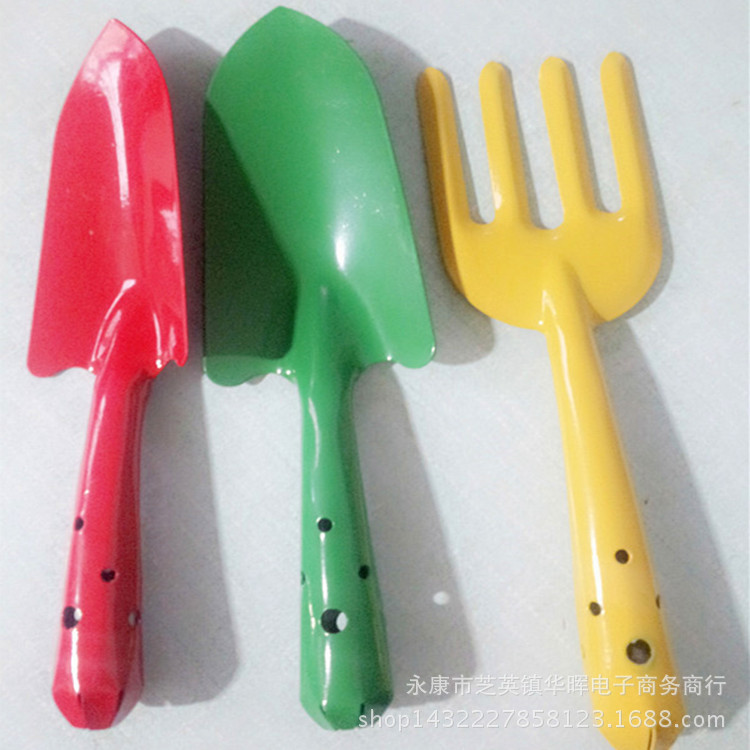 园林锹铲三件套大铲黄色四齿耙红色小铲儿童玩具花铲种花工具翻土