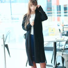 2015秋冬新品 韓版時尚超長西裝款翻領長袖修身開衫大衣加厚毛衣
