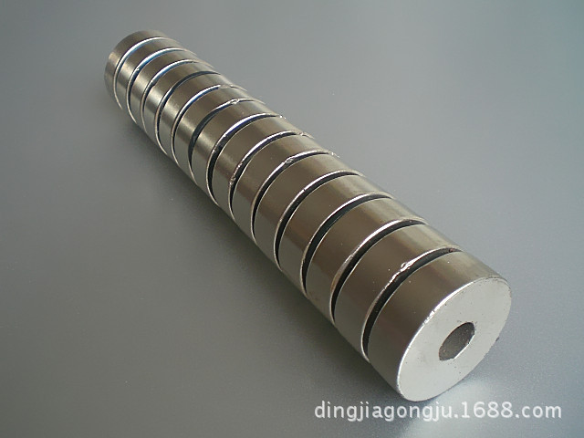 供应50x15mm镀镍强磁 钕铁硼带孔强力磁铁圆形磁石吸铁石磁钢