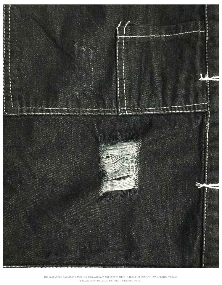 單排扣牛仔衣 新款女士韓版翻領短款上衣 寬松長袖破洞牛仔外套