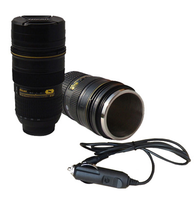 camera lens shaped travel cup
