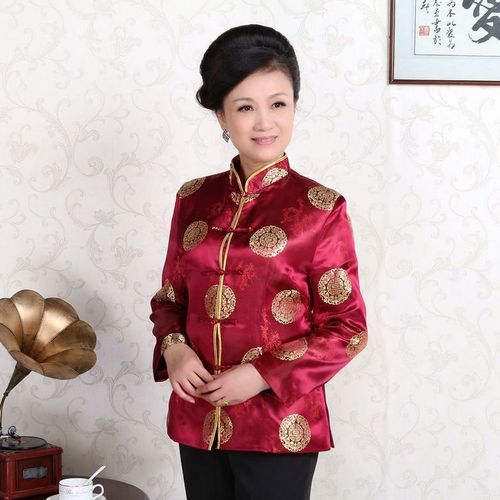 Chinese tang style coat performance work dress women Tang Long Sleeve Top golden yellow