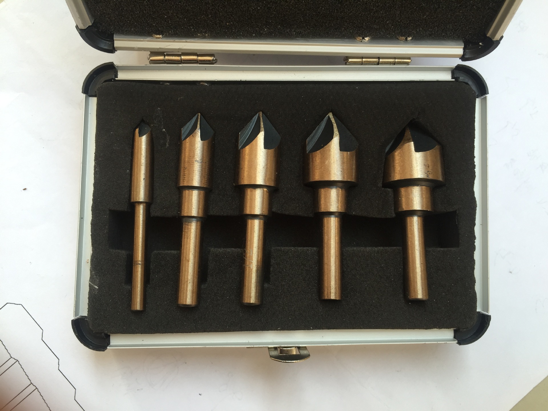 82°五刃倒角刀 鍃钻 沉头钻 锥度倒角器 高速钢4341 5PC英制铝盒