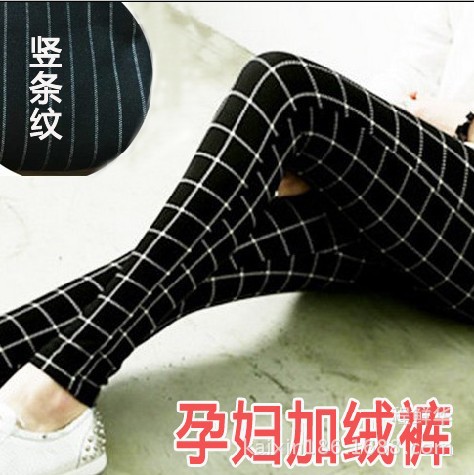 Clearance Handle Maternity Pants new pattern Plush thickening pregnant woman lattice Stomach lift stripe Maternity Pants Adidas trousers