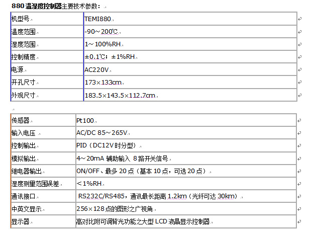 880控制器技术参数