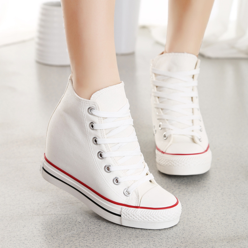 Womens Hidden Wedge Canvas High-Top Lace Up Platform Sneakers Trainers ...