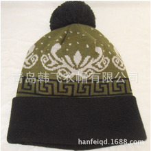山東針織帽子工廠加工制作花朵提花腈綸帽子冬季保暖帽子