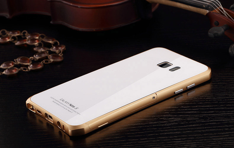 Luphie Aircraft Aluminum Metal Frame 9H Tempered Glass Back Cover Case with Kickstand for Samsung Galaxy Note 5 N9200