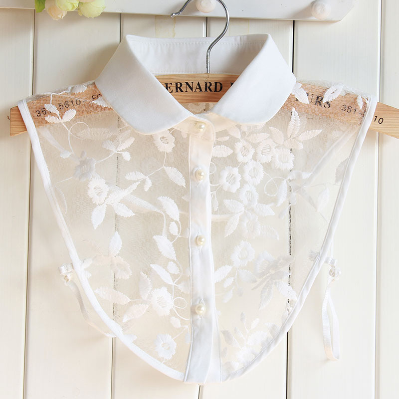 Women's Korean-style all-match fake collar shirt lace embroidered floral lace round neck fake collar shirt collar wholesale