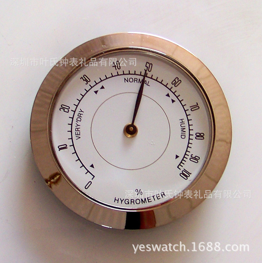 55mm银色湿度计 日用陶瓷家居指针式湿度计 镶嵌式双金属温湿度计