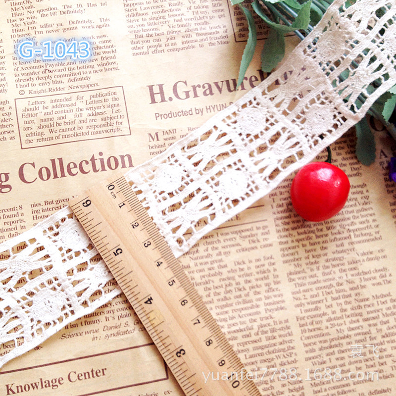 G-1043双边齐边全纯棉镂空精细棉线花边辅料宽4.4厘米现货