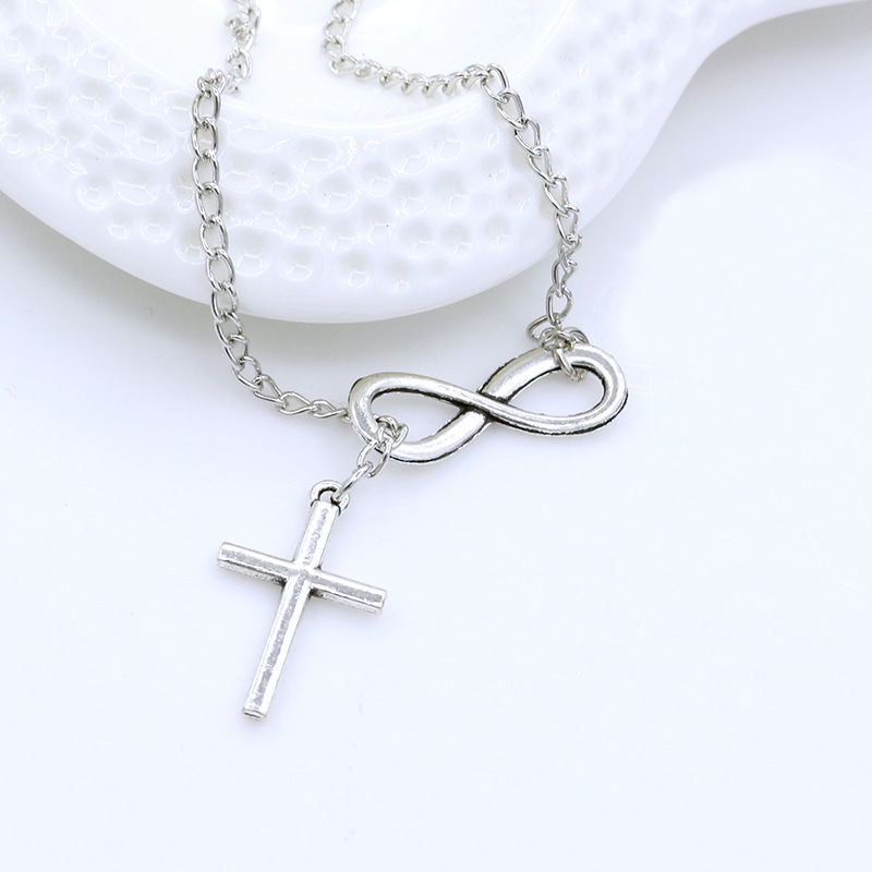 New Silver Plated Character Cross Sweater Chain Jewelry Girls Popular Necklace display picture 6