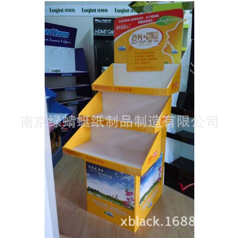 超市含片纸展示架定做 药店宣传纸货架 可折叠瓦楞纸展示台