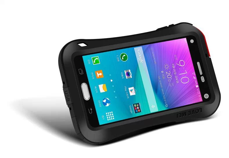 LOVE MEI Powerful Small Waist Water Resistant Shockproof Dust/Dirt/Snow Proof Aluminum Metal Outdoor Heavy Duty Case Cover for Samsung Galaxy Note 4