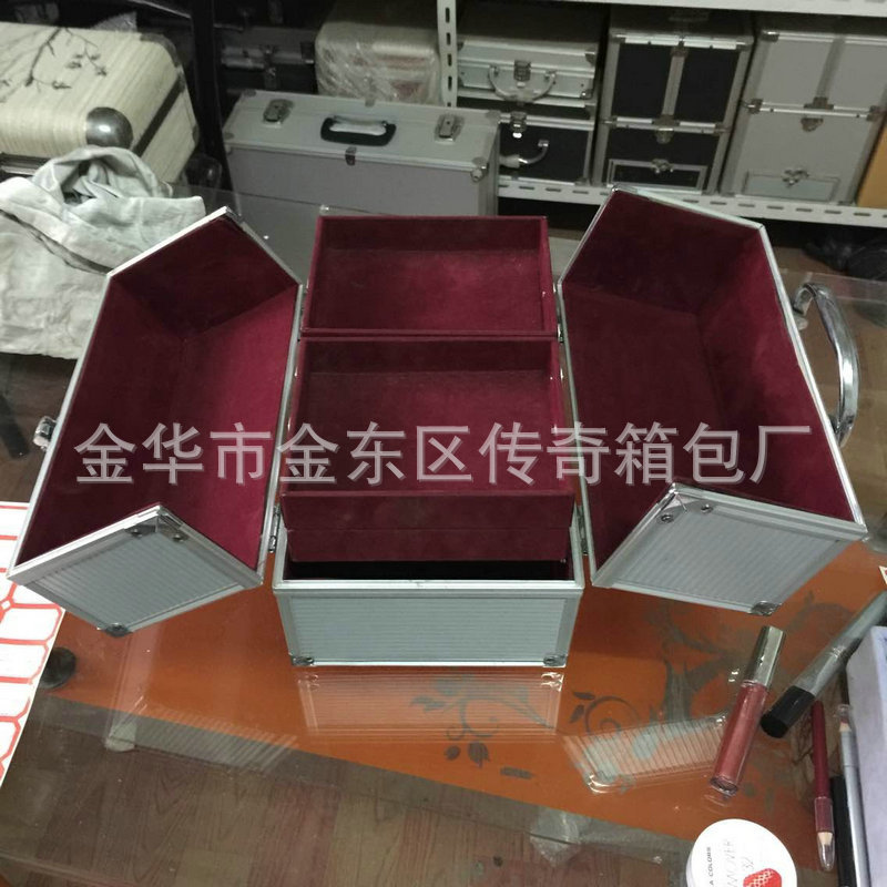 Caja de Maquillaje Portátil de Doble Apertura de Aleación de Aluminio para Almacenamiento Doméstico