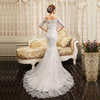 Wholesale white one word collar wedding dress new Korean style bride with sleeves in Korean style