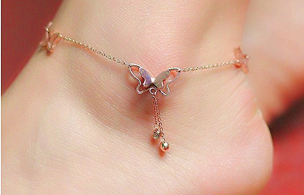 Rose Gold Titanium Steel Anklet Butterfly Tassel Anklet Women Barefoot Sandals Anklet Single Diamond Anklet Wholesale Nihaojewelry display picture 5