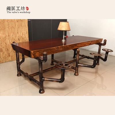 创意管道家居 时尚水管阀门办公桌 古典实木会议桌 定制批发