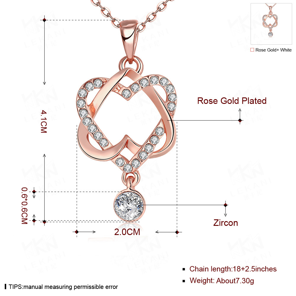 1 Piece Simple Style Heart Shape Alloy Plating Zircon Womenu0027S Pendant Necklace
