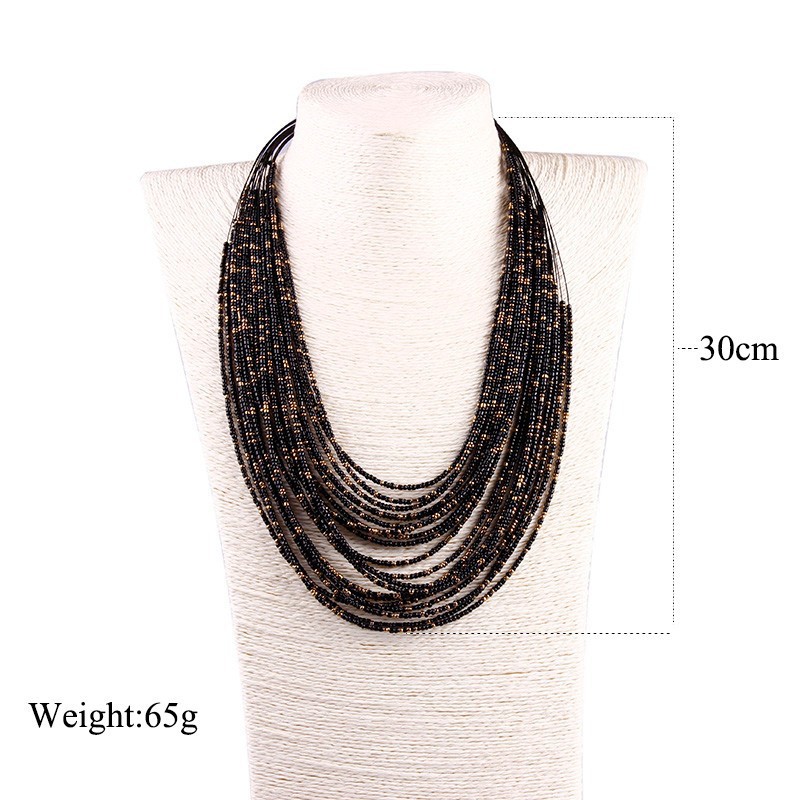 European And American Retro Personality Water Drop Multi-layer Rice Bead Necklace Wholesale display picture 1