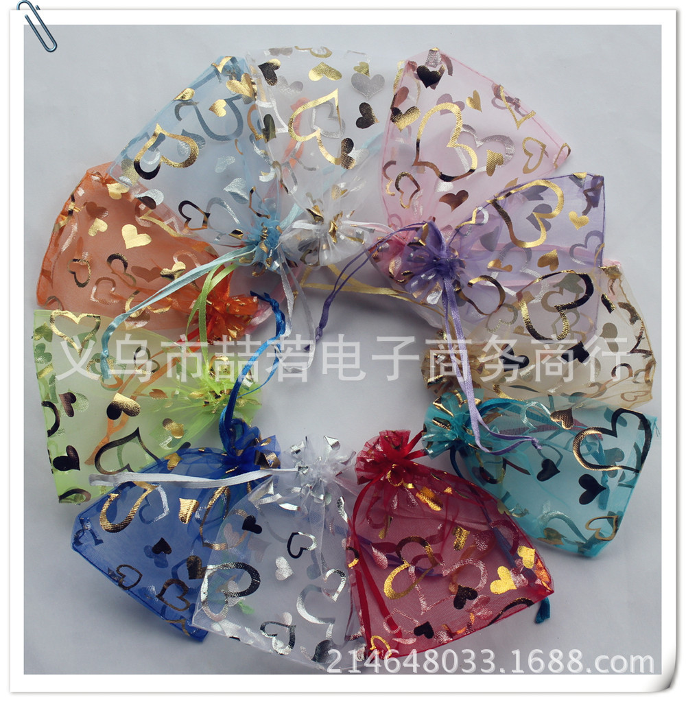 烫金印花桃心纱袋 首饰袋 饰品包装礼品袋 束口纱袋 厂家直销爆款