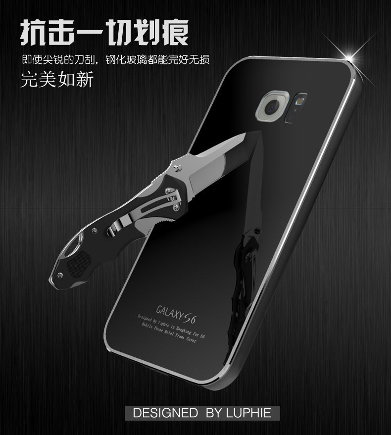 Luphie Aircraft Aluminum Metal Frame 9H Tempered Glass Back Cover Case for Samsung Galaxy S6 G9200