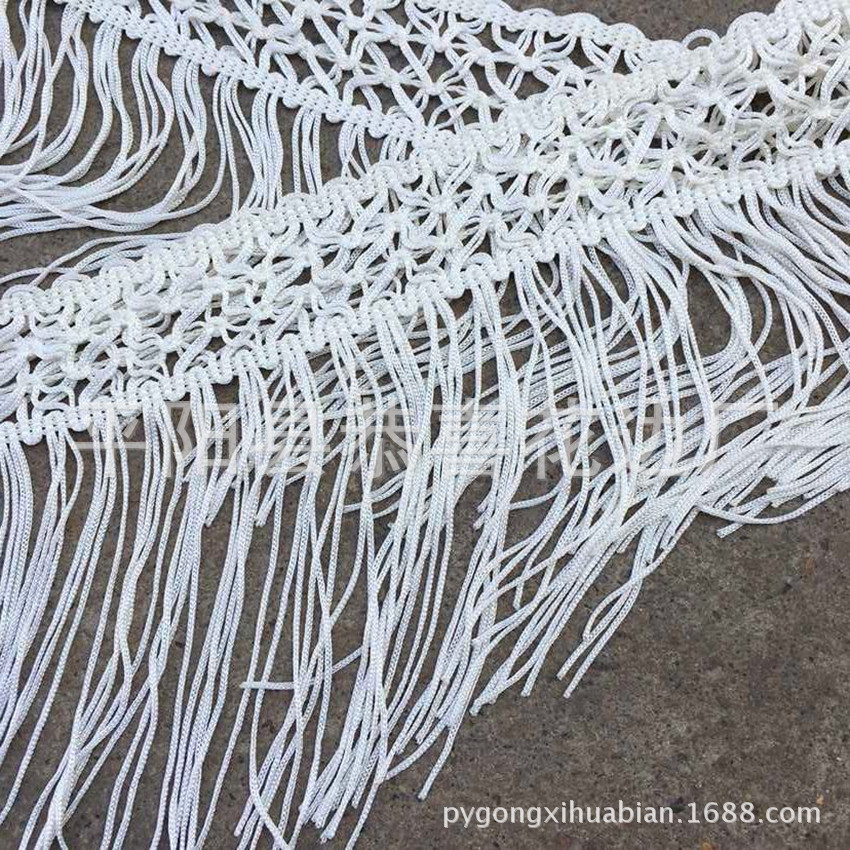 厂家直销供应人造丝花型流苏排须花边 15公分交叉型流苏排须花边