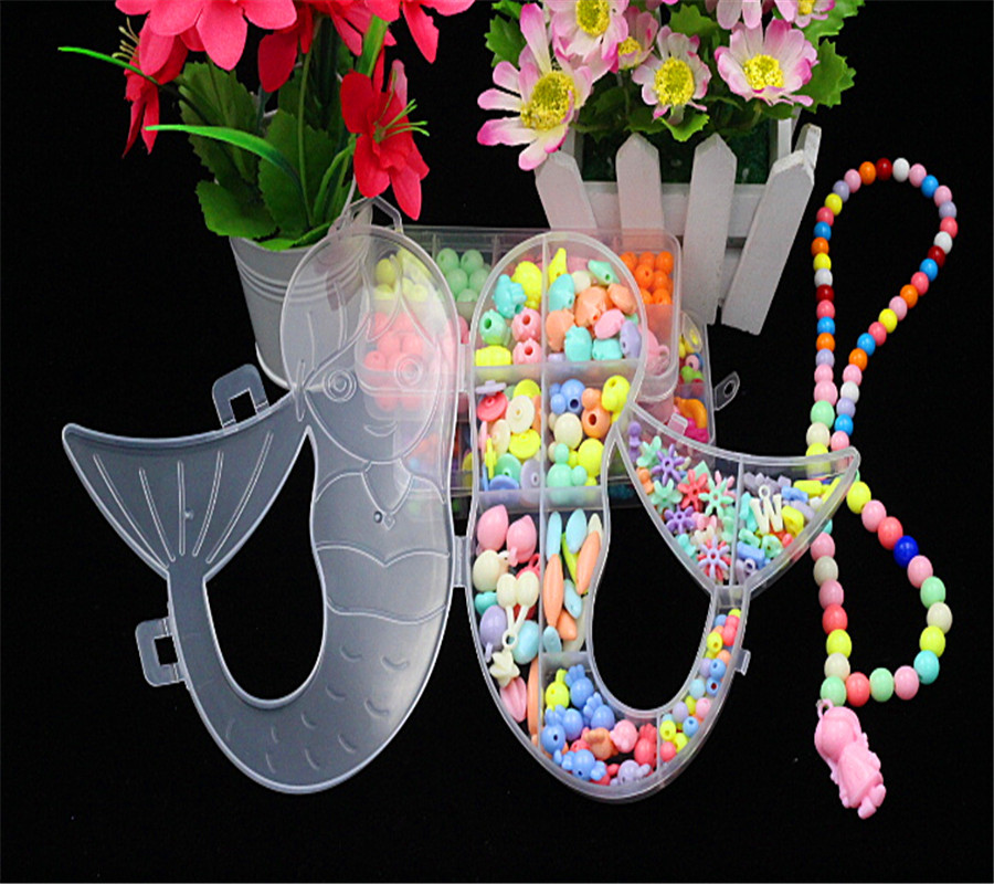 美人鱼盒装串珠玩具diy儿童幼儿亲子手工益智科教玩具水晶珠批发