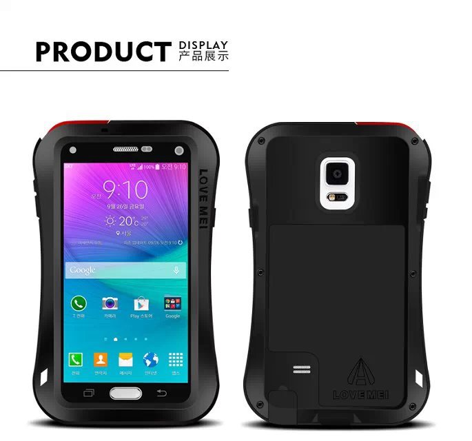 LOVE MEI Powerful Small Waist Water Resistant Shockproof Dust/Dirt/Snow Proof Aluminum Metal Outdoor Heavy Duty Case Cover for Samsung Galaxy Note 4