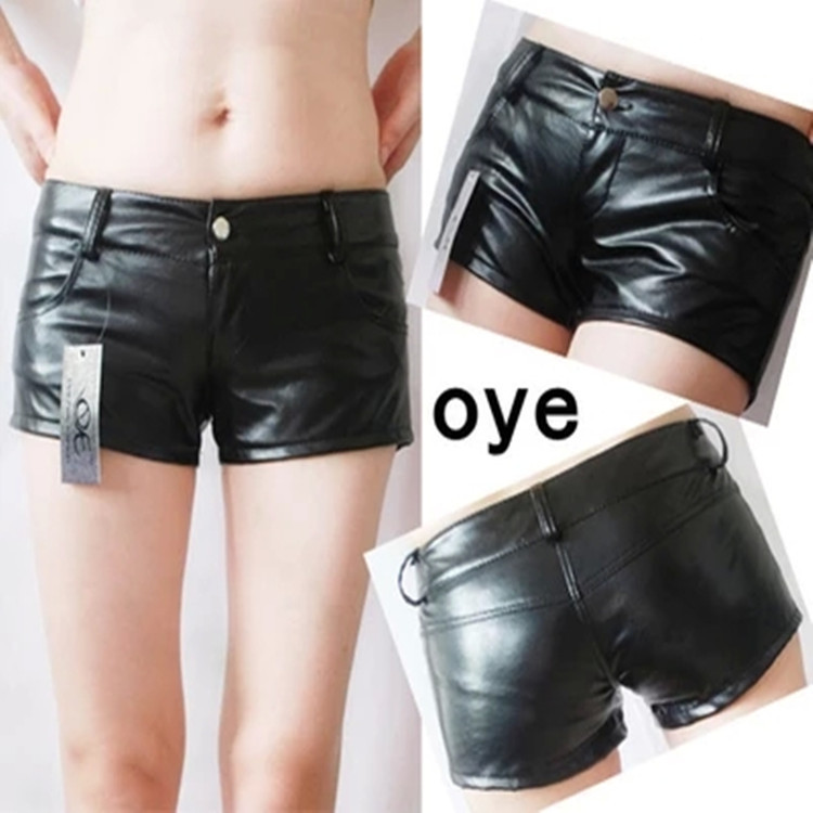 Autumn and Winter New Puleather Shorts Sexy Tight Slim Leather Pants Women's Low Waist Hot Pants Steel Tube Dance Boots Pants