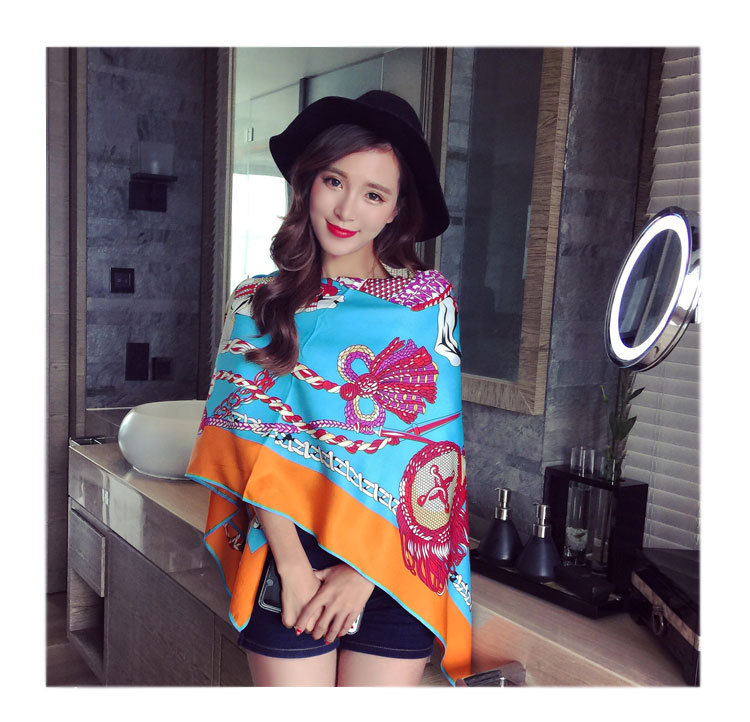 Korean Twill Satin Large Square Scarf Fashion Shawl Dual-use Scarf Wholesale display picture 2