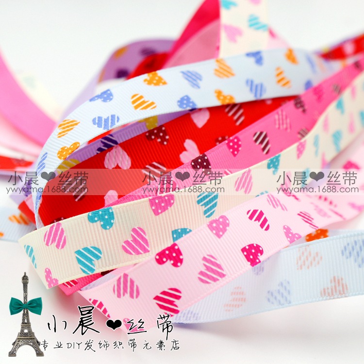 义乌姚明手工DIY发饰包装情人节烘焙罗纹印个性心形织带整卷批发