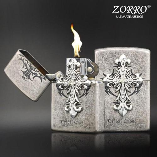 Wholesale Hong Kong ZORRO brand copper shell stamped windproof kerosene lighter fuel machine