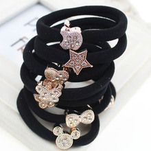 发饰带钻爱心皇冠超高弹力优质黑色毛巾发圈批发皮筋270g