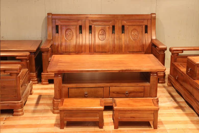 7件套实木沙发 单人三人组合沙发 实木中式沙发 香樟木沙发668