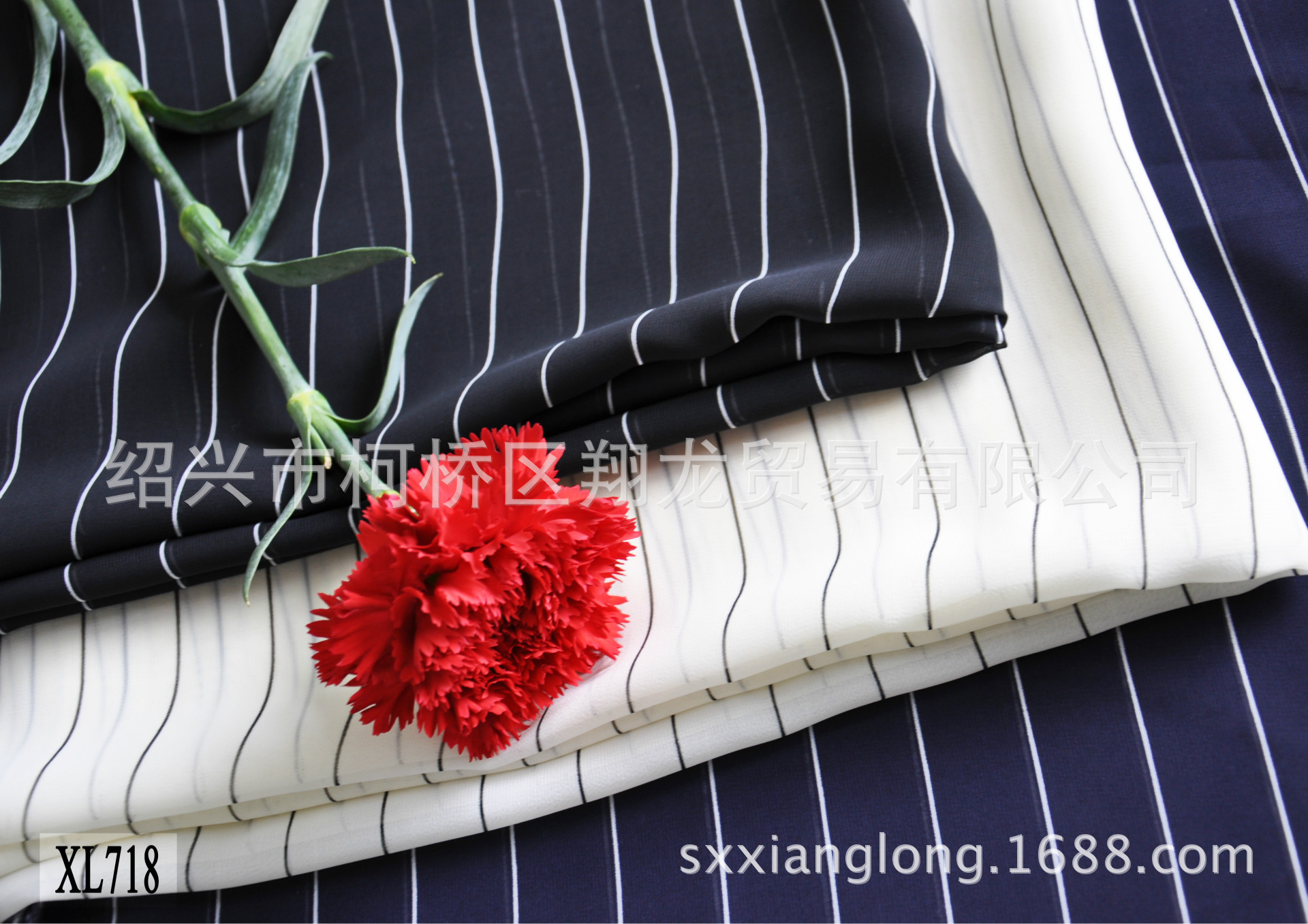 【翔龙印花 XL718】经典条纹   几何仿真丝细条子热销雪纺面料
