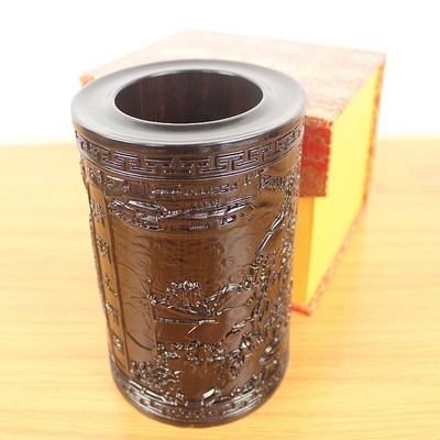 木雕文房四宝雕刻可以加印LOGO木制摆饰木雕清明上河图笔筒精雕品|ru