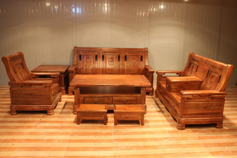 7件套实木沙发 单人三人组合沙发 实木中式沙发 香樟木沙发668
