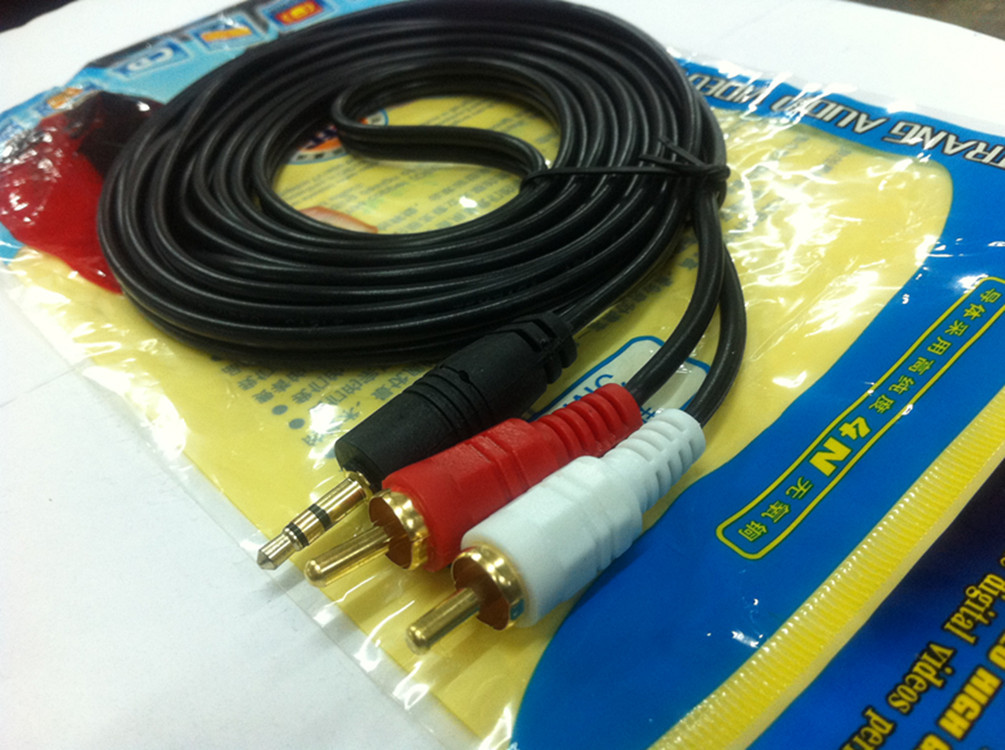 厂家直供音频线3.5MM转双莲花线2RCA3.5 一分二电脑接音箱 3米