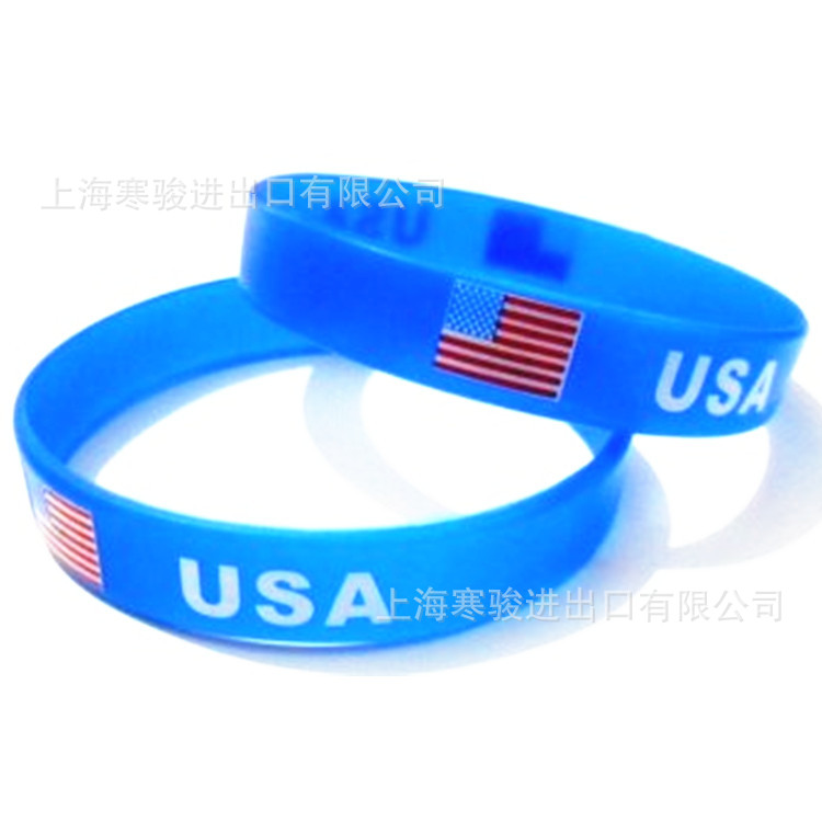 USA 手环 美国 硅胶手环 美国国旗 硅胶手腕带 蓝色手圈 丝印