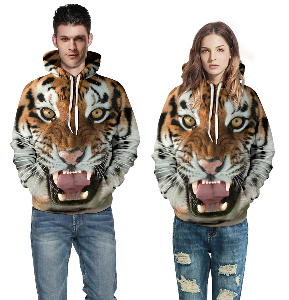 Occident fashion new pattern Couples dress Sweater 3D Digital Printing tiger jacket Loose Female Hooded Sweater