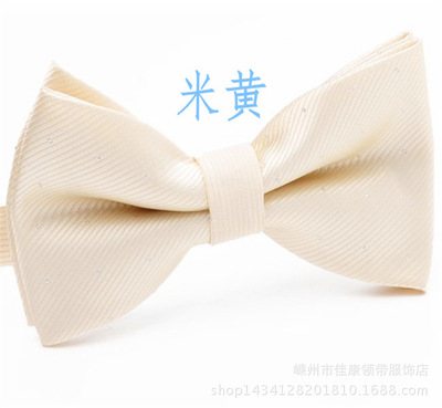 男士结婚银丝细纹银白圆点双层lingjie系扣单色米黄女性蝴蝶领结|ms