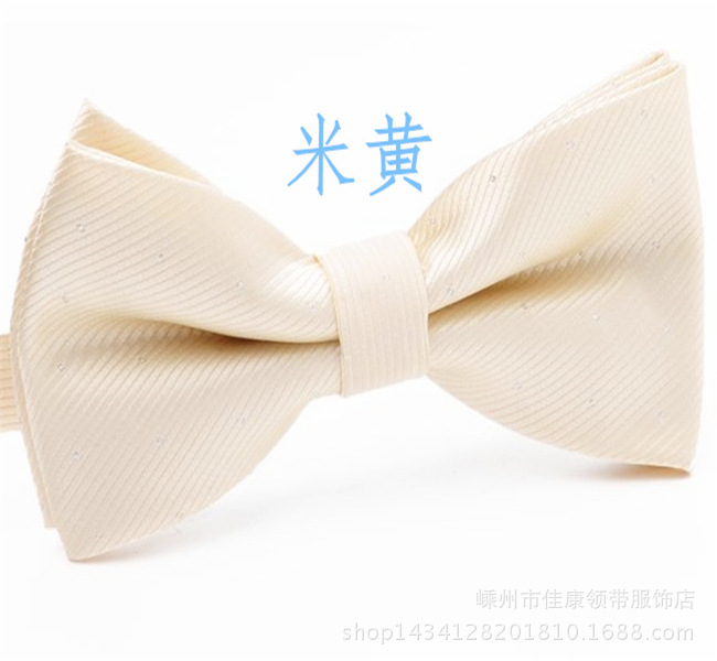 男士结婚银丝细纹银白圆点双层lingjie系扣单色米黄女性蝴蝶领结|ms