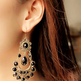 欧美外贸复古宫廷太阳花孔雀花尾大宝石夸张长款耳环耳饰earring