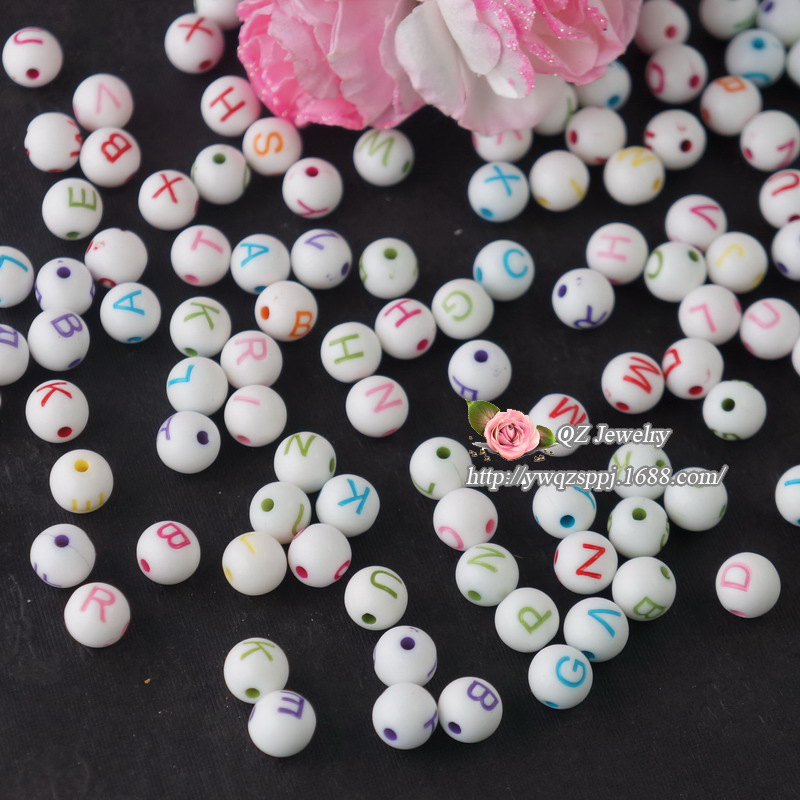 Hot-selling new 8mm white background letter bead diy letter bead jewelry accessories, string beads, acrylic beads wholesale detail image 5