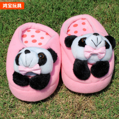 兒童拖鞋 秋冬男女童卡通熊貓軟底毛絨鞋子 家居防滑可愛棉拖鞋