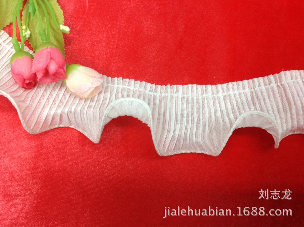 现货销售 4.5CM雪纺压排折锁边定线打皱荷叶边花边