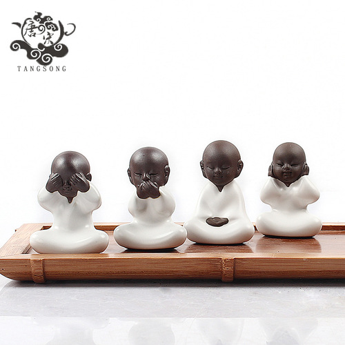 Siwu Little Monk Tea Pet Purple Clay Ceramic Tea Pet Ornament Ruyao Ge Kiln Tea Pet Factory Direct Sales